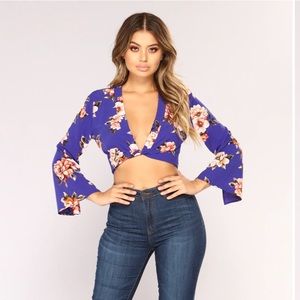 Kyla Crop Top - Royal/Floral